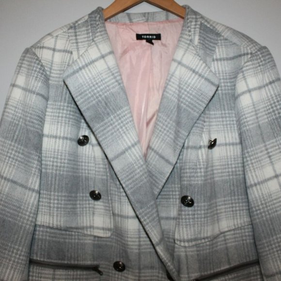 Torrid Plaid Wool Blend Midi Coat Gray HW9555 - Picture 3 of 10